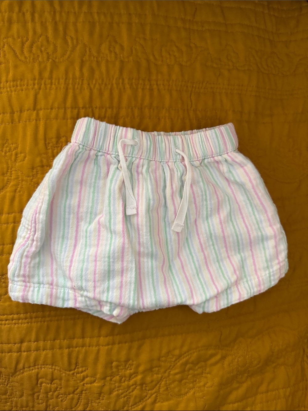 Gap Striped Drawstring Shorts - White with Pink, Green & Blue Stripes